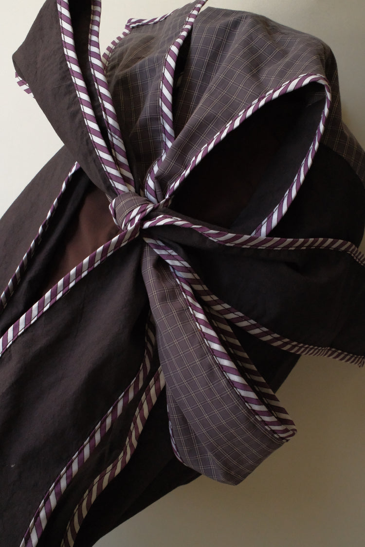 Purple check and pinstripe Bow Bag