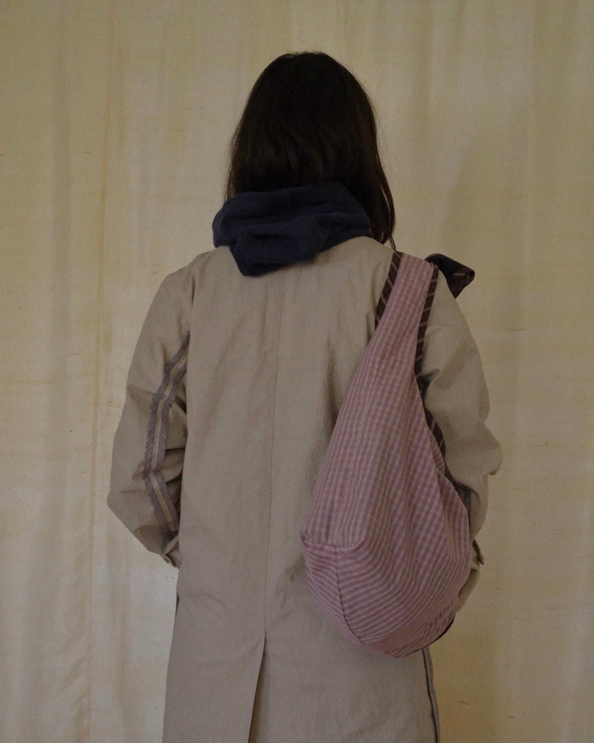 Grey pinstripe and pink check Bow Bag