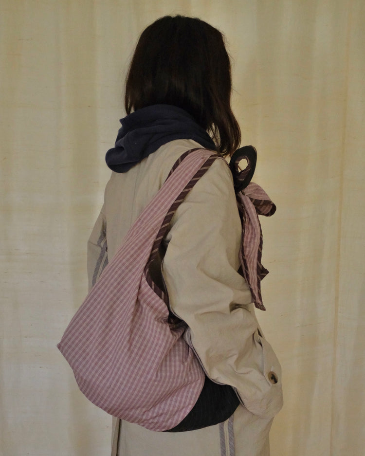 Grey pinstripe and pink check Bow Bag