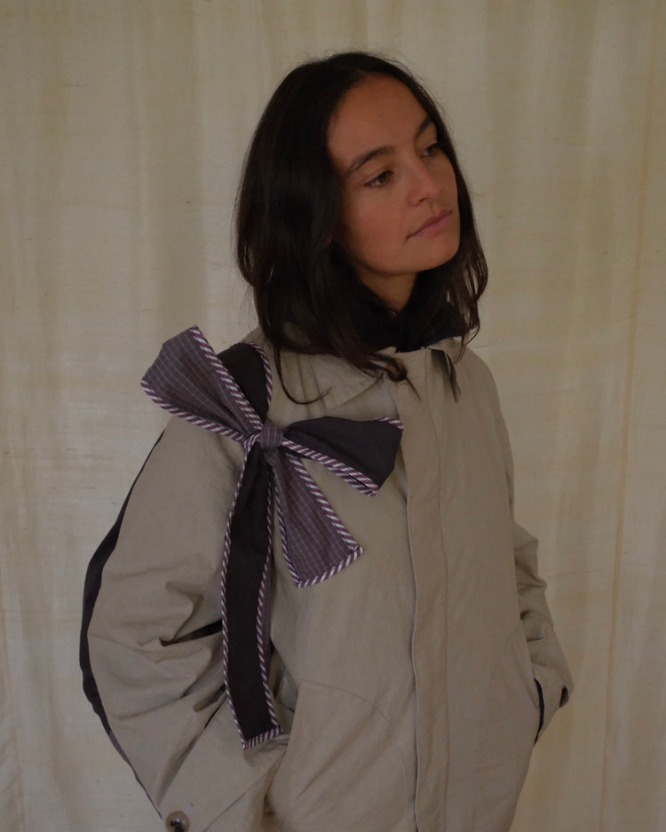 Purple check and pinstripe Bow Bag