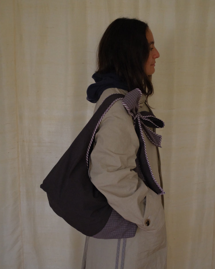 Purple check and pinstripe Bow Bag