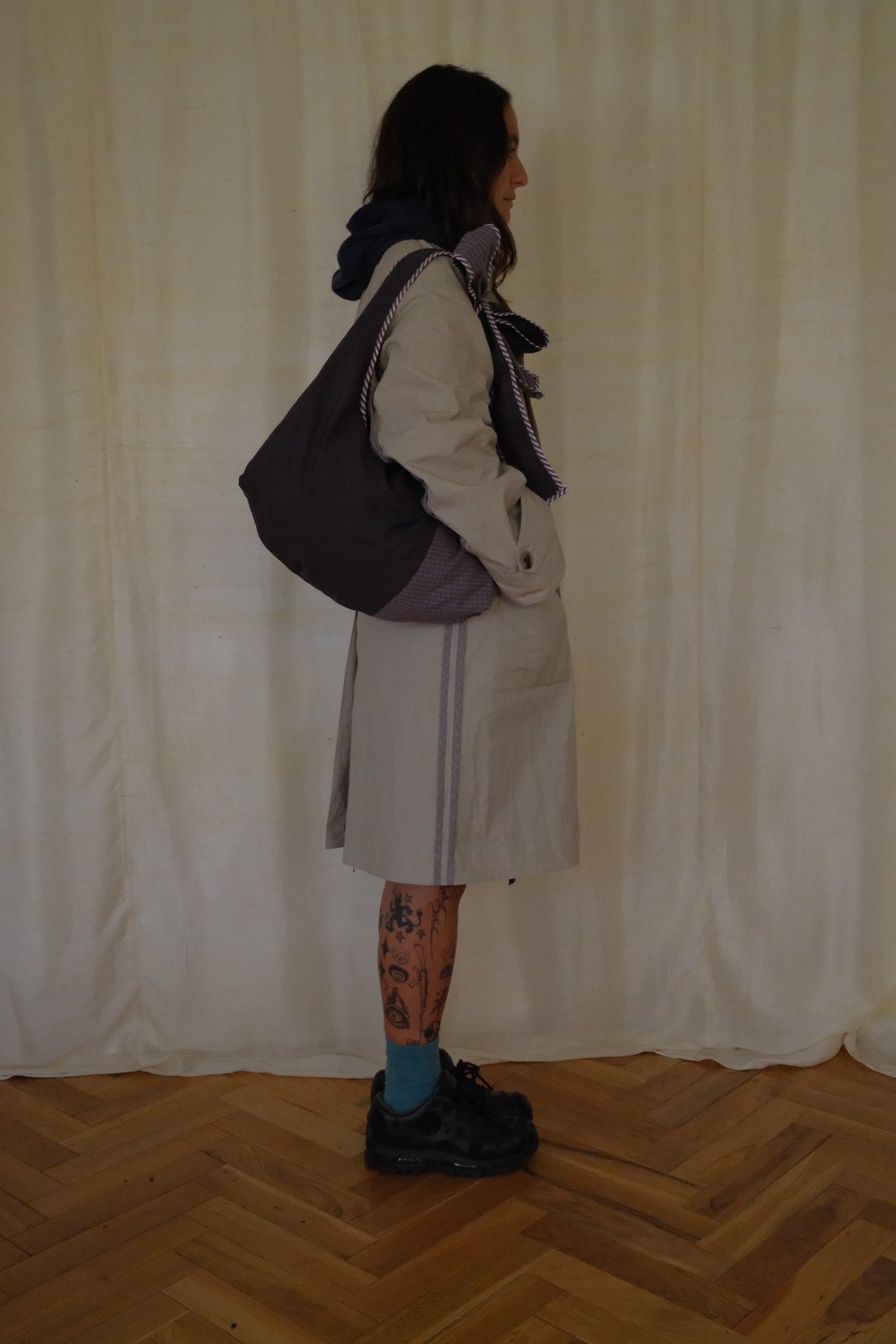 Purple check and pinstripe Bow Bag