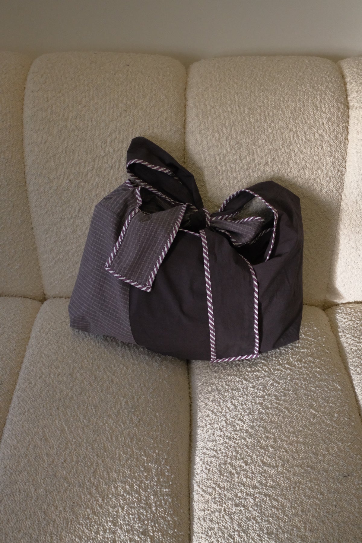 Purple check and pinstripe Bow Bag