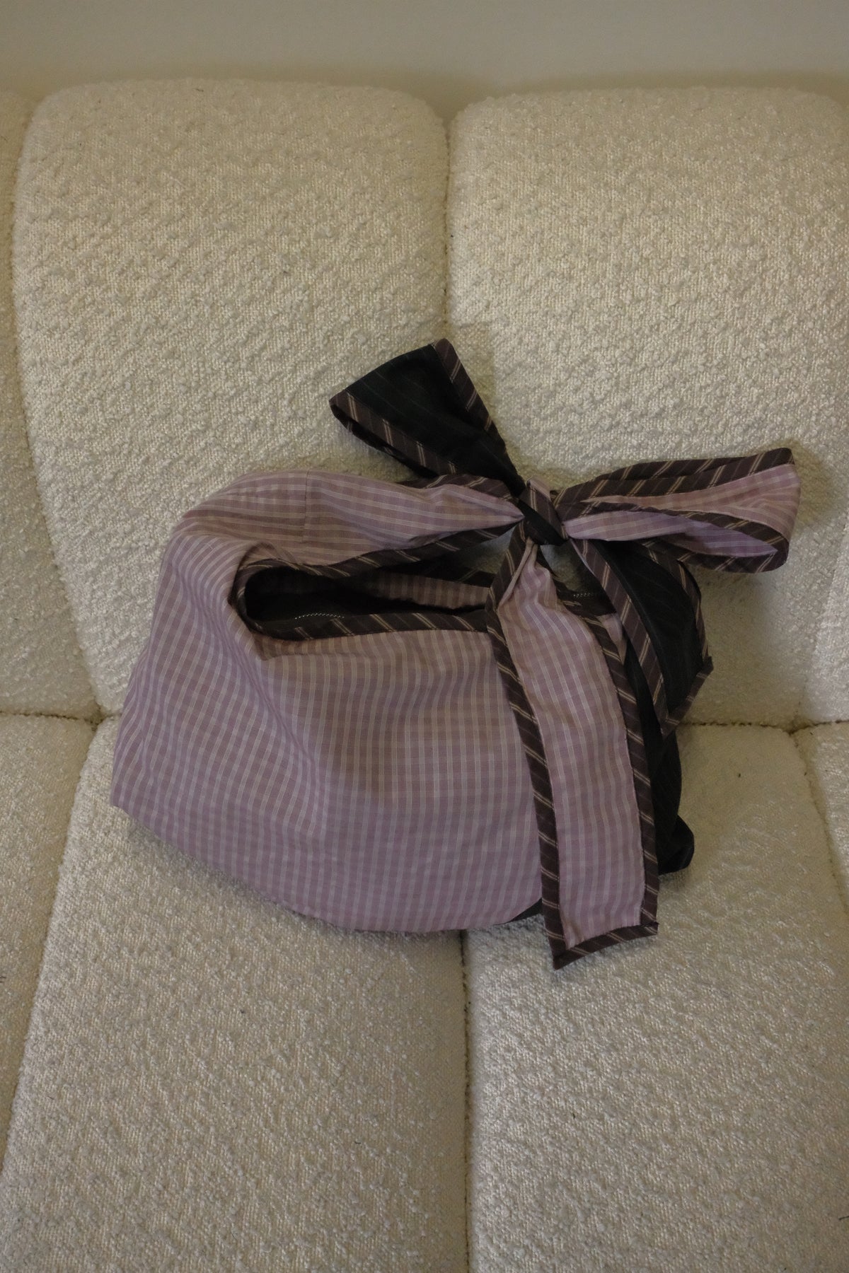 Grey pinstripe and pink check Bow Bag
