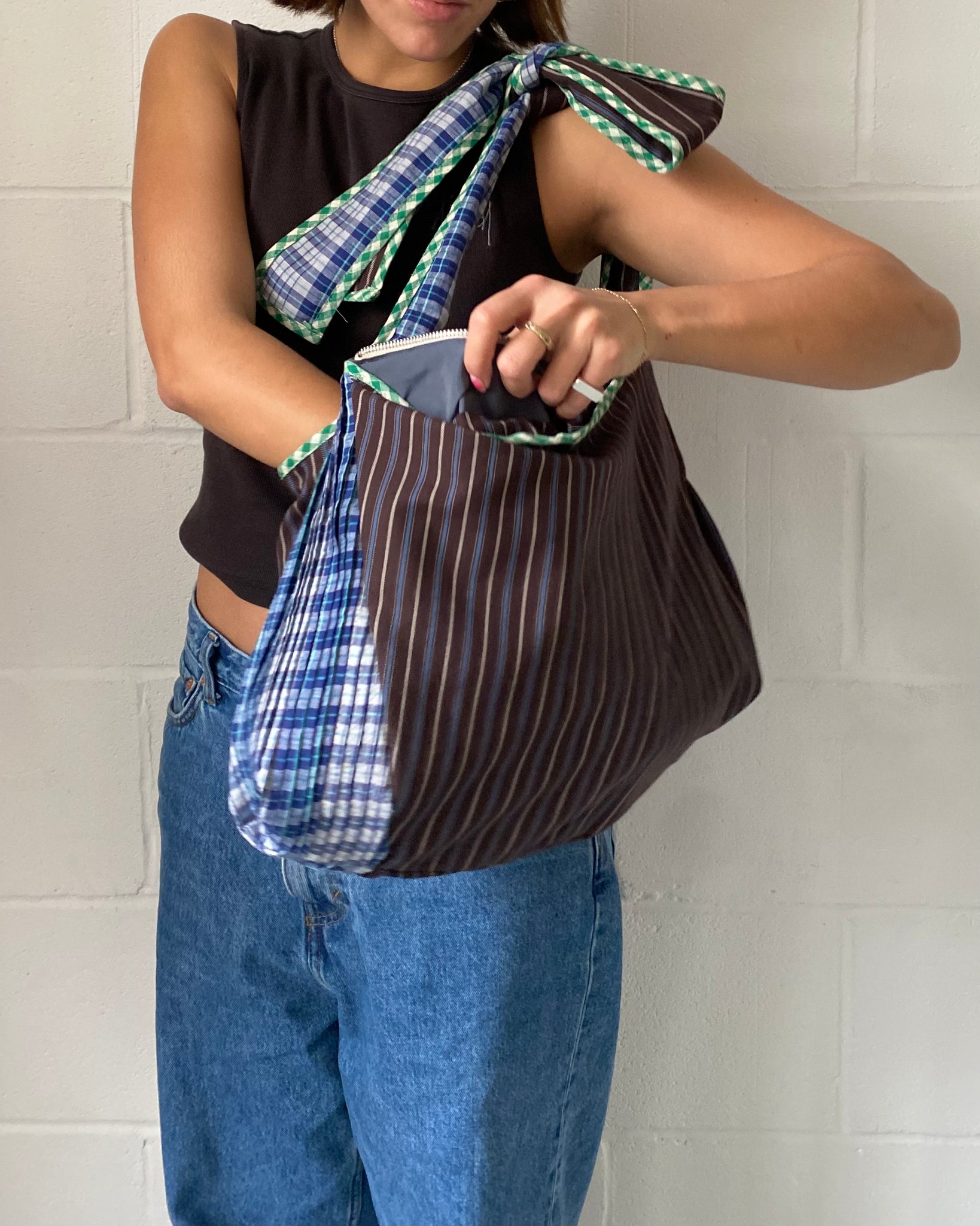 Brown Hand-Pleated Bow Bag