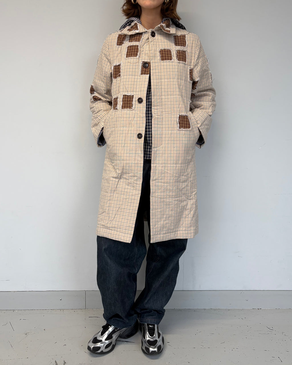 Quilted Blanket Trench Coat Brown