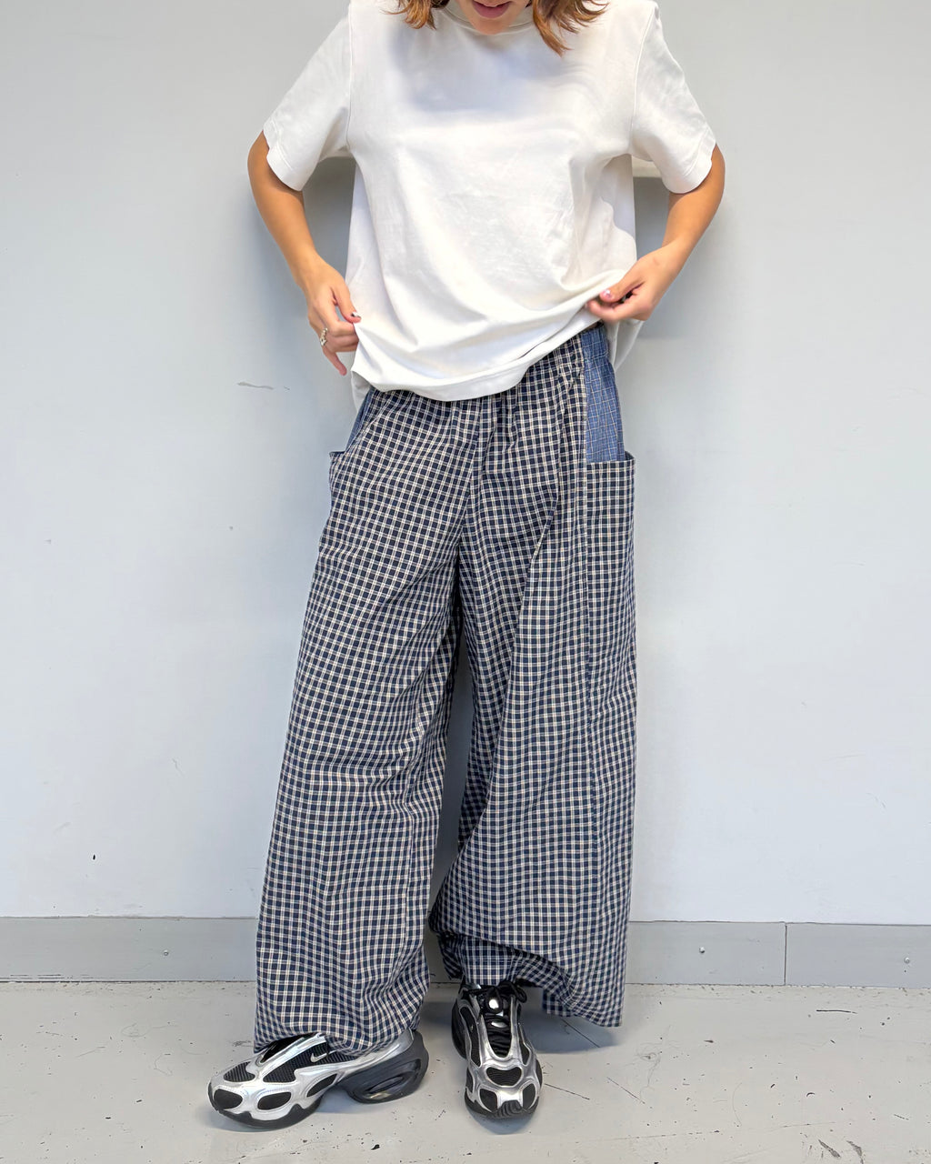 Check Baggy Pants Brown Blue