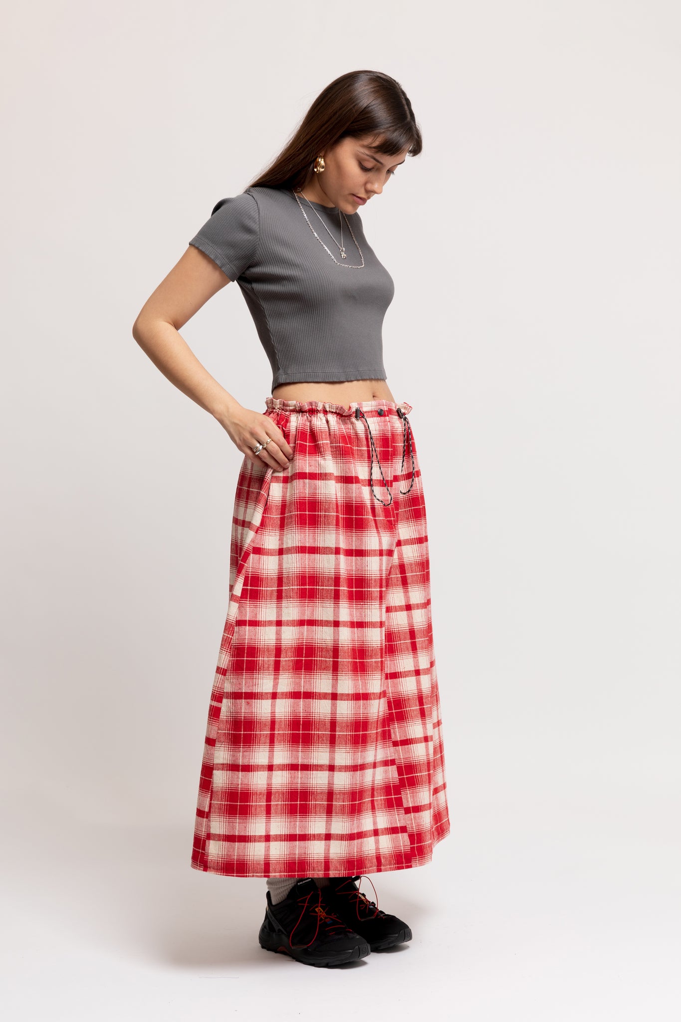 Red Vintage Drawstring Skirt